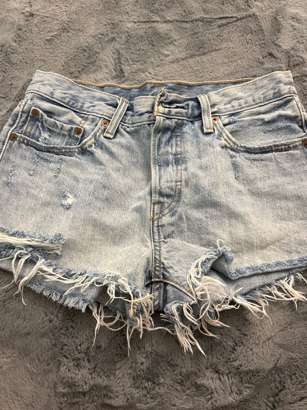 Levi's Light Blue Distressed Frayed Hem Denim Shorts